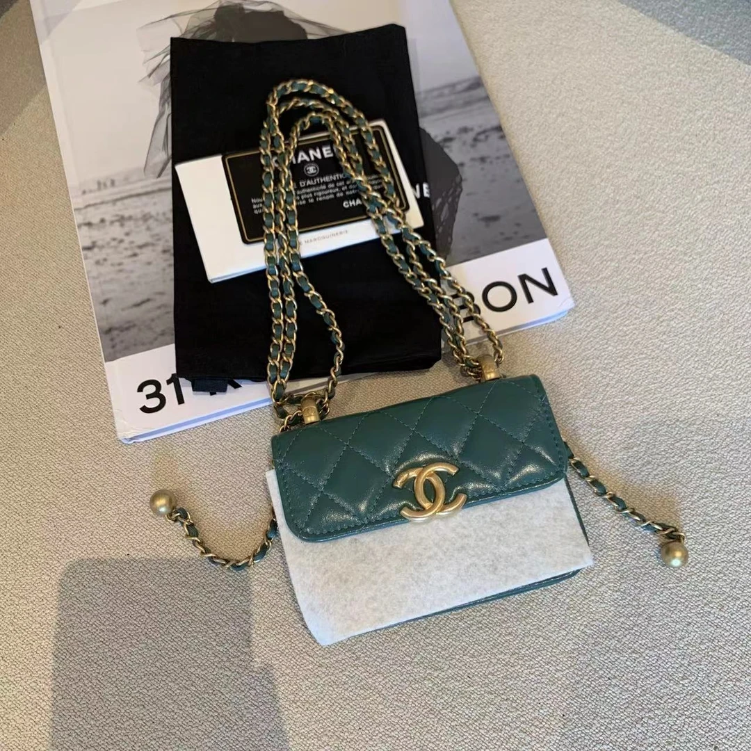 99新 Chanel/香奈儿 壹臻/31开 孔雀绿双金珠mini woc /67323793