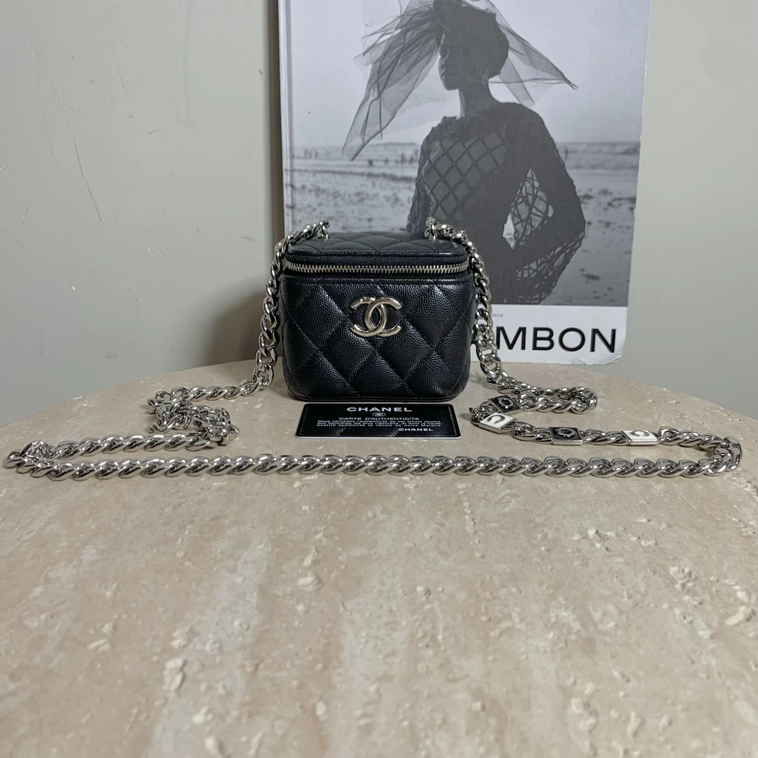99新 Chanel/香奈儿 壹臻/22S黑银coco珐琅链条mini盒子/69501470