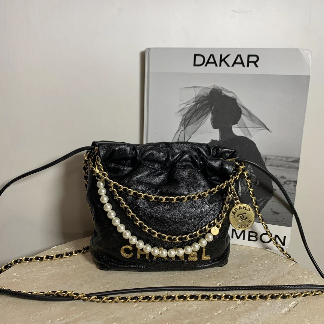 95新 Chanel/香奈儿 壹臻/ 23S黑金牛珍珠链22bagmini 43924129