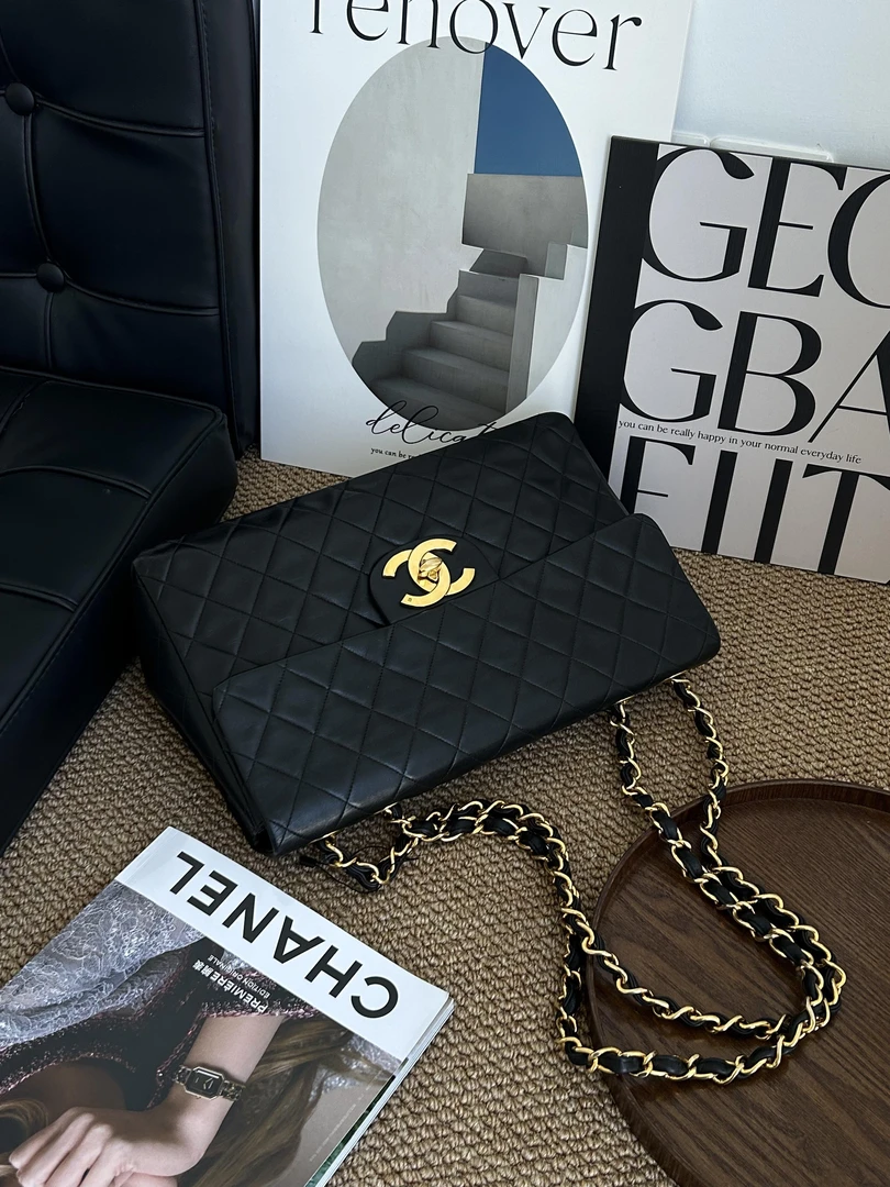 95新 Chanel/香奈儿 赤境·4741 黑金菱格纹贝嫂34单肩包94-96