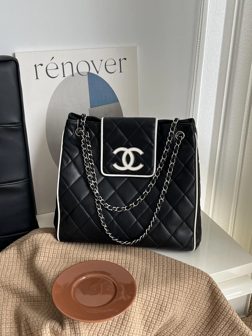 95新 Chanel/香奈儿 赤境·4327 黑白熊猫大logo托特单肩包08-09