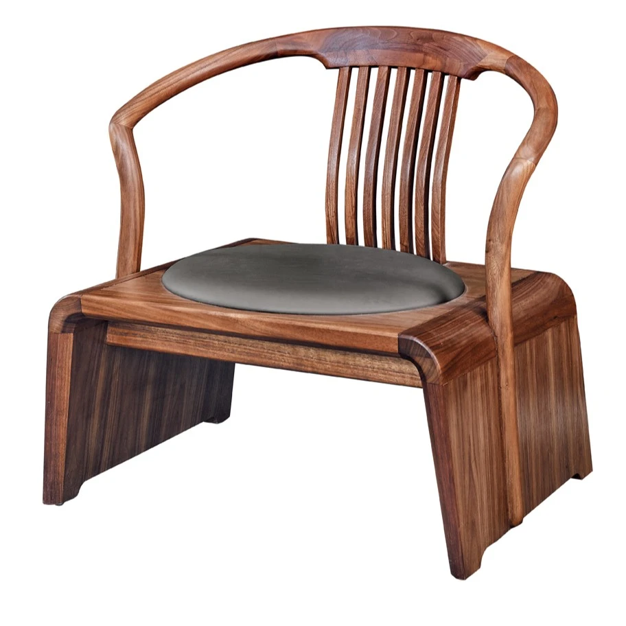 提篮茶椅新中式休闲椅禅意设计岭南特色真皮固定坐垫实木椅子