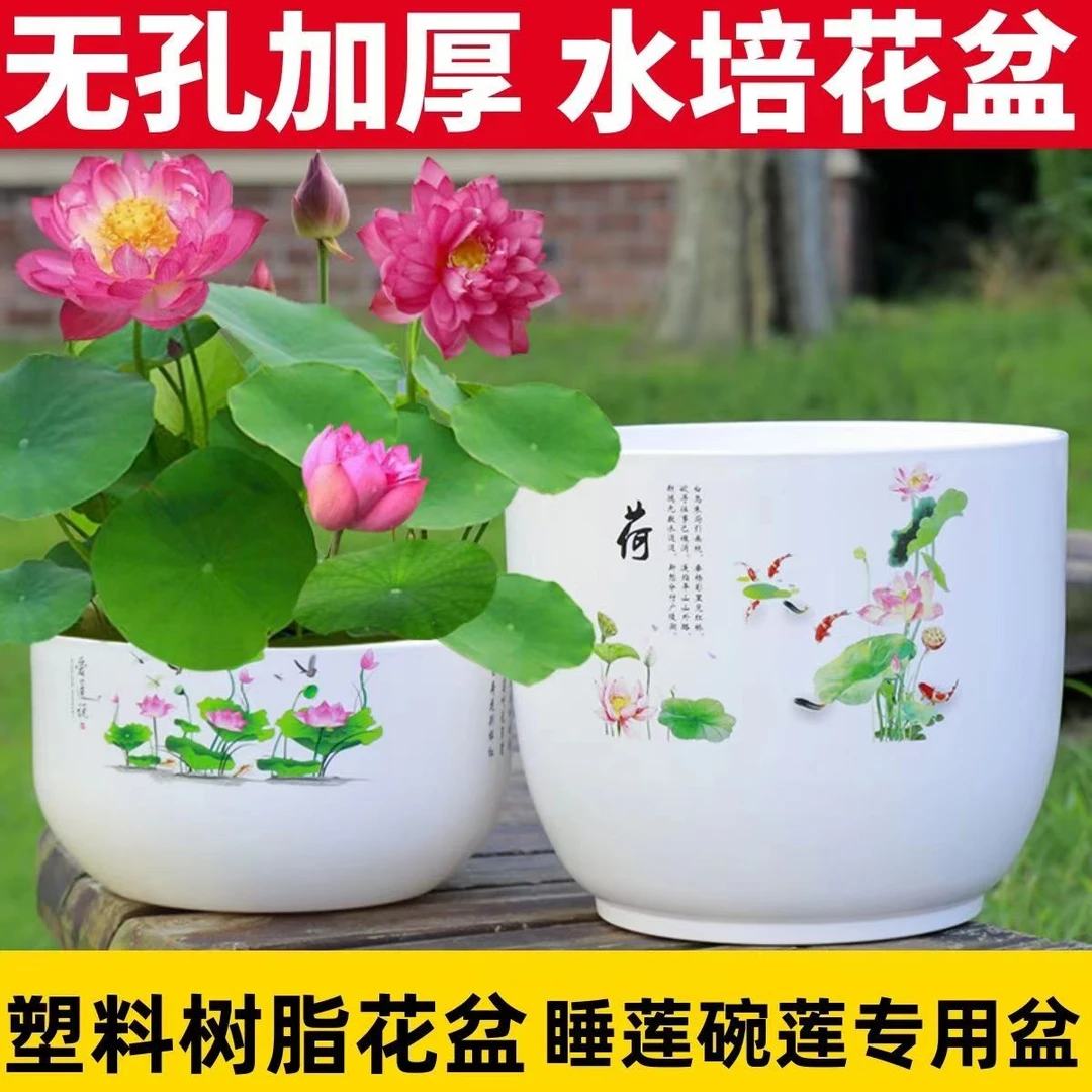 大号仿陶瓷树脂加厚无孔睡莲荷花盆加厚水培碗莲中国风塑料花盆