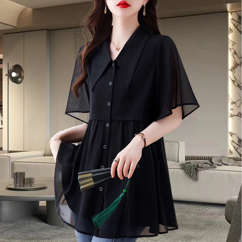 法式大码气质显瘦雪纺衫2025夏季新款别致漂亮减龄时尚百搭衬衫女
