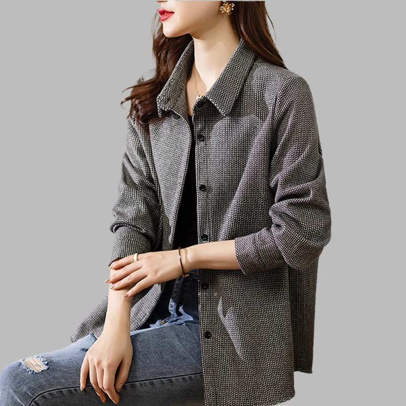 时尚休闲女士衬衫外套2024早秋季新款大码宽松休闲洋气质减龄上衣