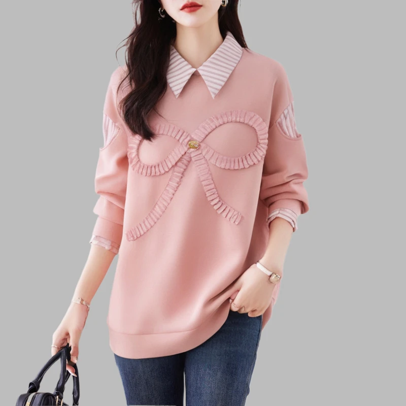 高级感休闲女士卫衣2025秋冬季新款大码宽松休闲遮屁股中长款上衣