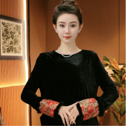 玉锦绣毛袖口秋冬新中式女国风百搭上衣2024d8113-伊伊布卓尔仓