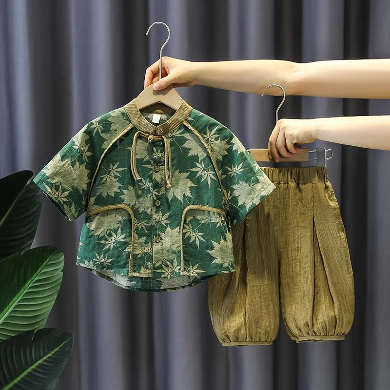 男童汉服套装夏季洋气中国风新款两件套宝宝夏装儒雅薄款唐装童装