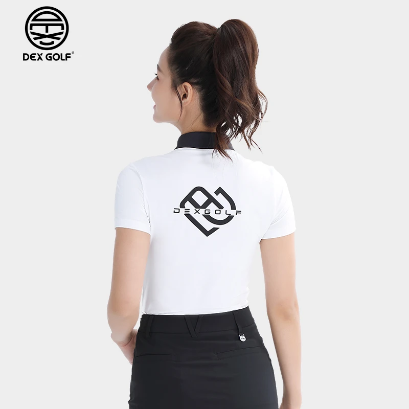 DEXGOLF高尔夫女士短袖T恤夏季3159简约撞色设计翻领Polo衫修身