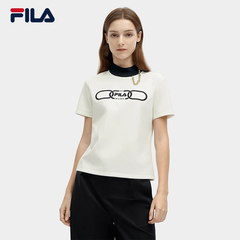 FILA斐乐官方女子时尚个性潮流短袖百搭运动休闲透气舒适针织T恤