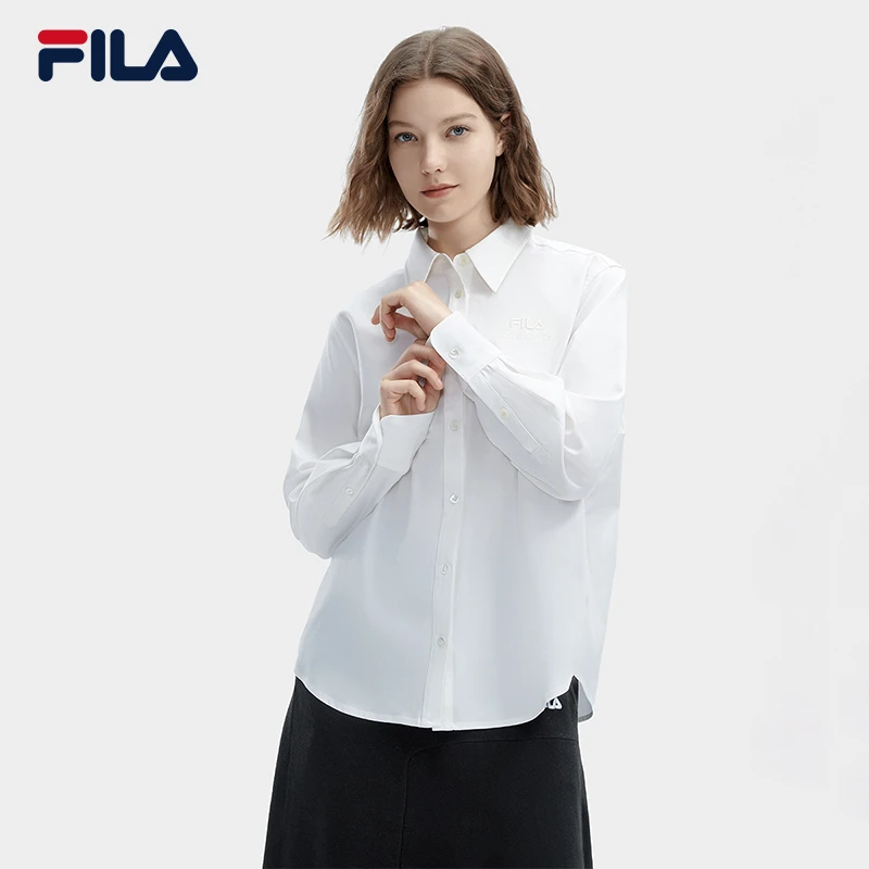 【杨幂同款】FILA斐乐女装春季新款时尚百搭翻领梭织长袖衬衫上衣