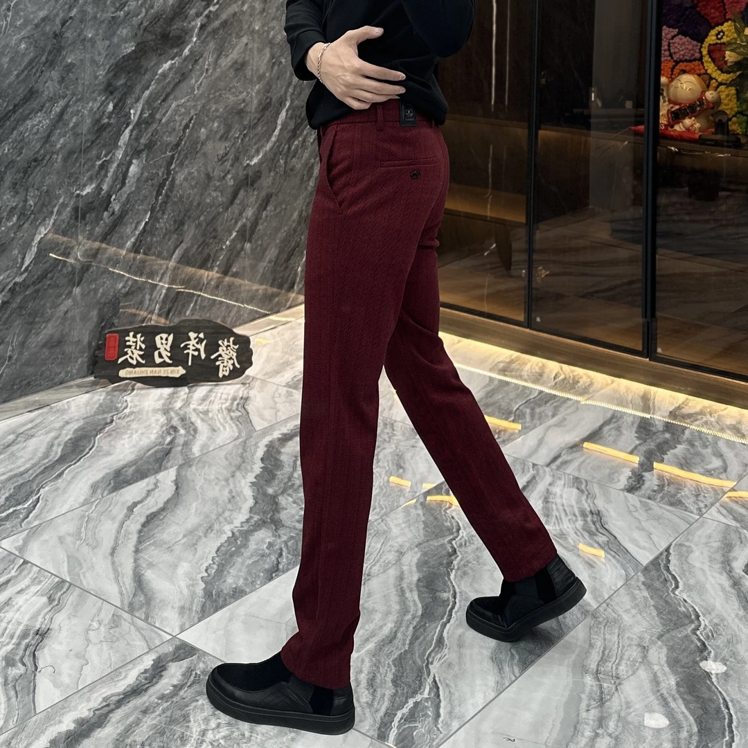 冬季男士轻奢条纹加厚休闲裤高品质时尚修身百搭潮流休闲长裤6636