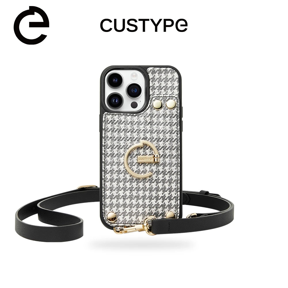 Custype适用于苹果15高档手机壳千鸟格个性卡包创意全包电镀时尚