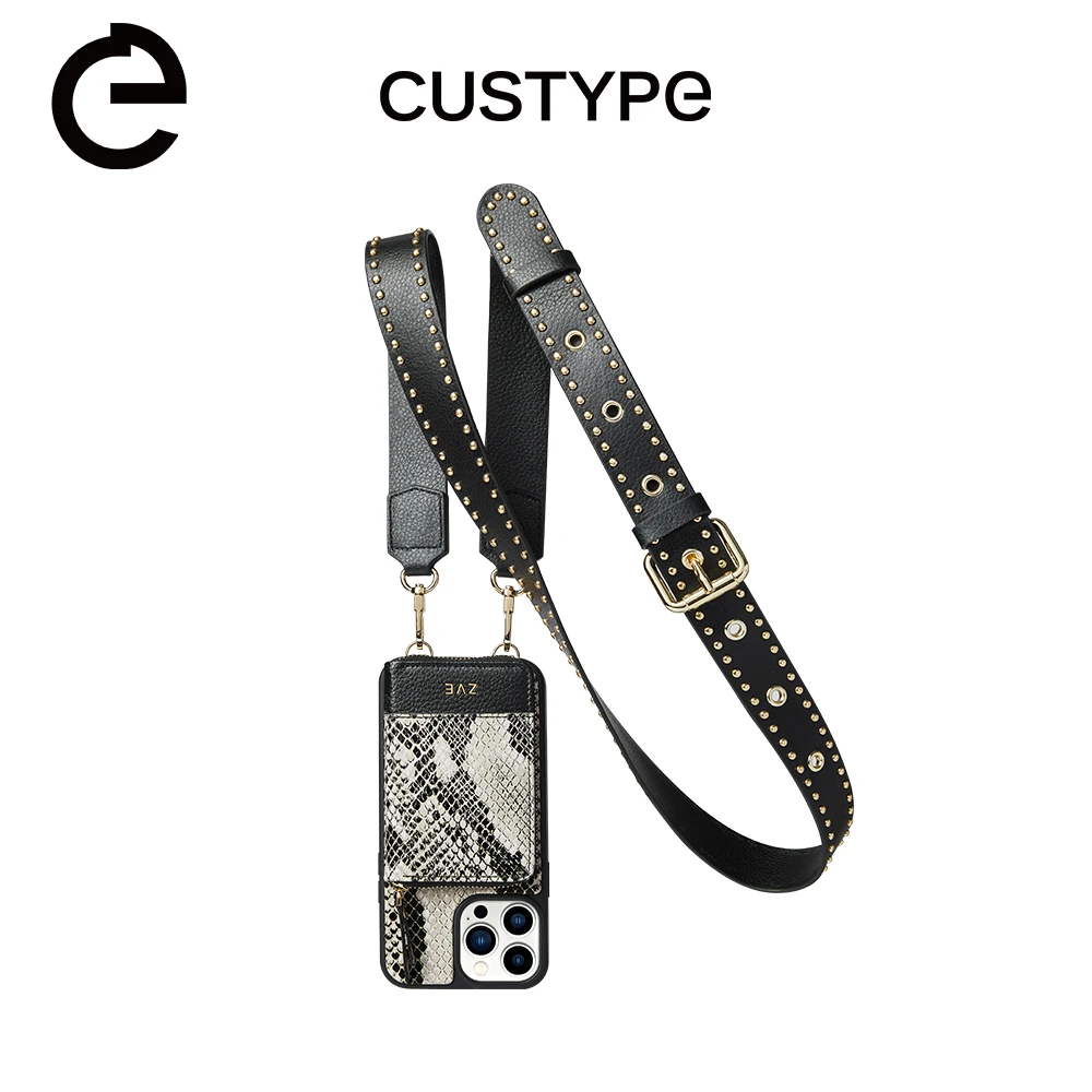 Custype适用于苹果14promax蛇皮纹全包斜挎防欧美创意个性手机壳