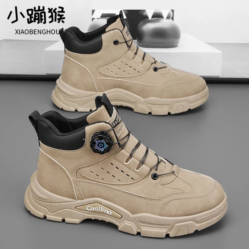 男鞋秋季新款厚底耐磨鞋子男款户外百搭男士休闲高帮工装鞋-AJ189