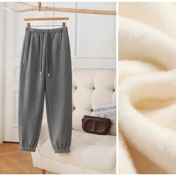 YAOYAO保暖加绒束脚卫裤女2024秋冬新款松紧腰百搭休闲哈伦运动裤