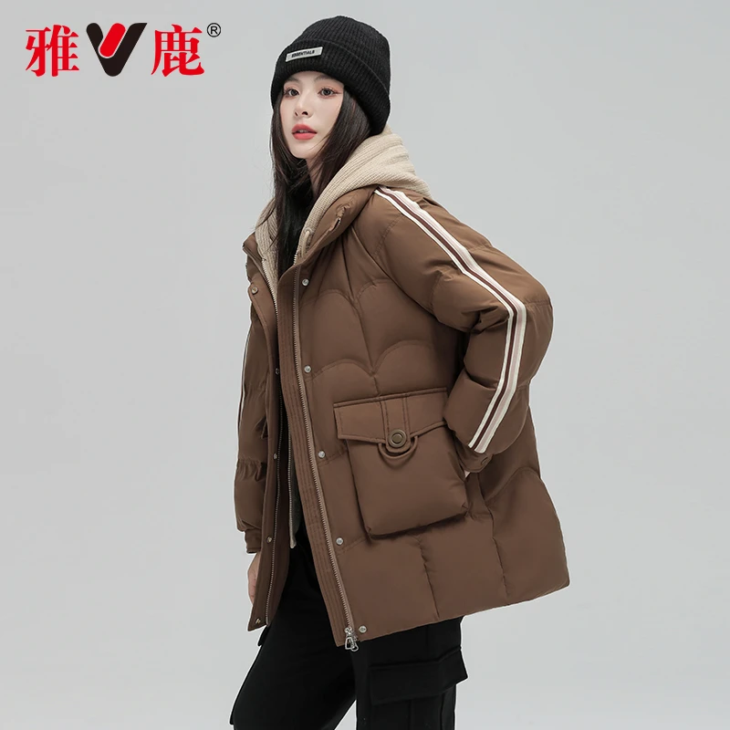 V/雅鹿【品牌奥莱】羽绒服女韩版撞色宽松显瘦运动风时尚冬装外套潮