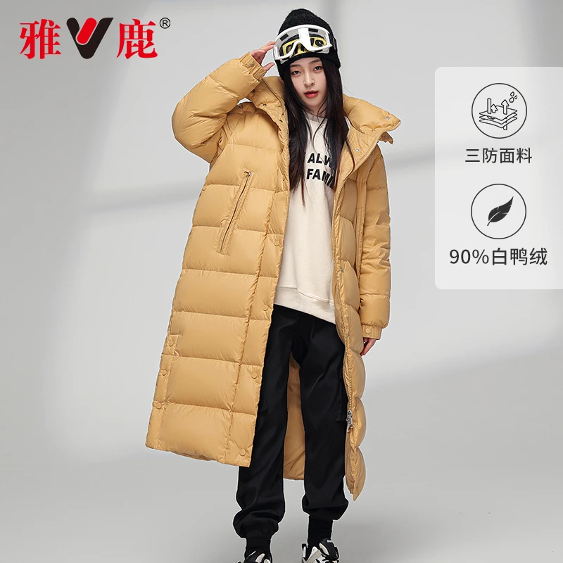 V/雅鹿【品牌奥莱】羽绒服女士过膝长款棉被款连帽宽松显瘦冬装外套