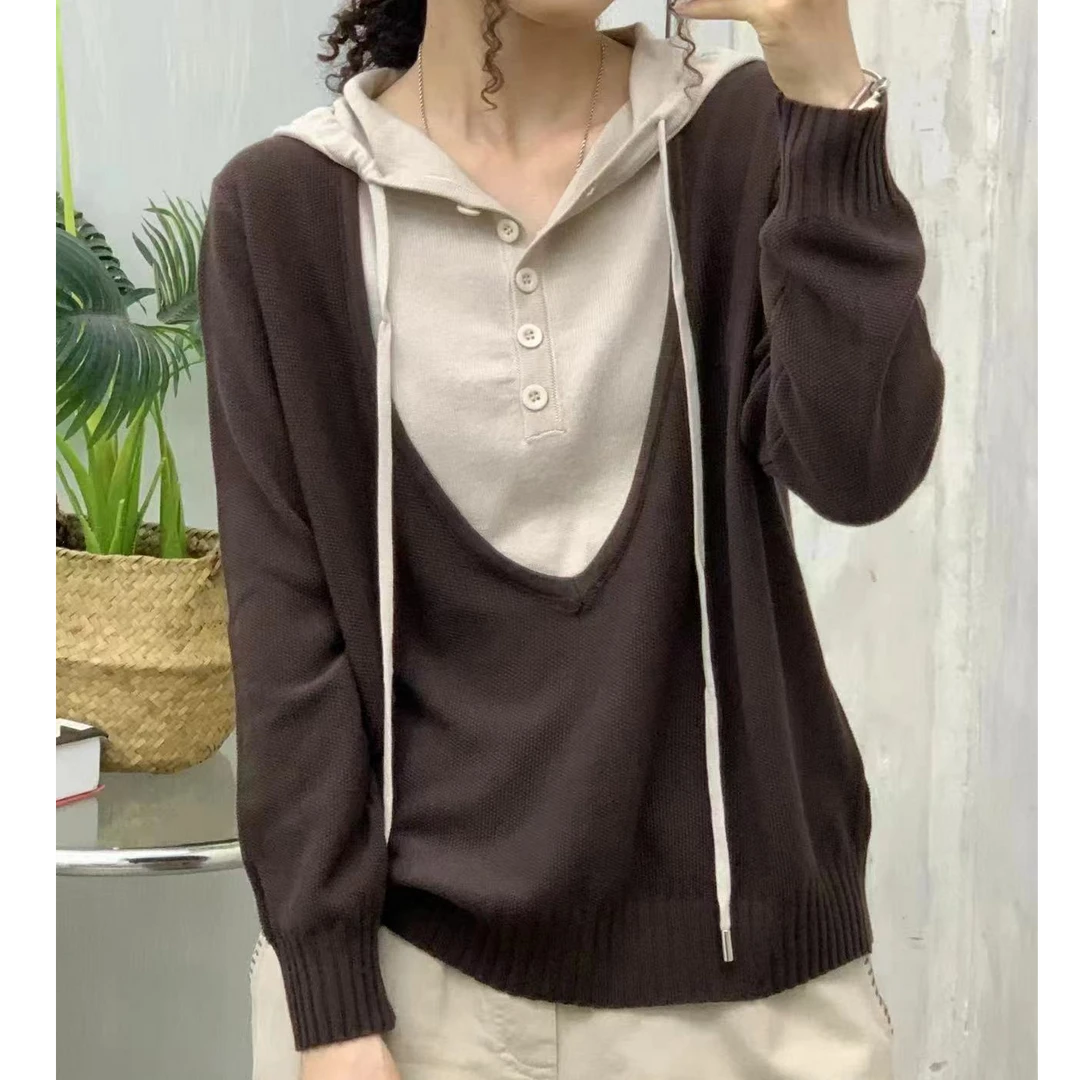 春秋新款大码显瘦长袖针织小衫时尚休闲百搭宽松连帽毛衣女99844