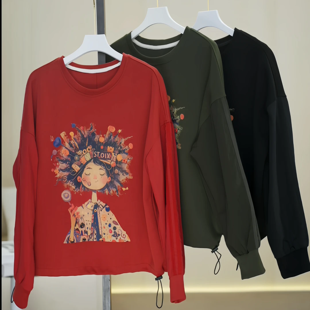 春秋新款时尚休闲百搭圆领卫衣大码宽松显瘦长袖T恤上衣女99870