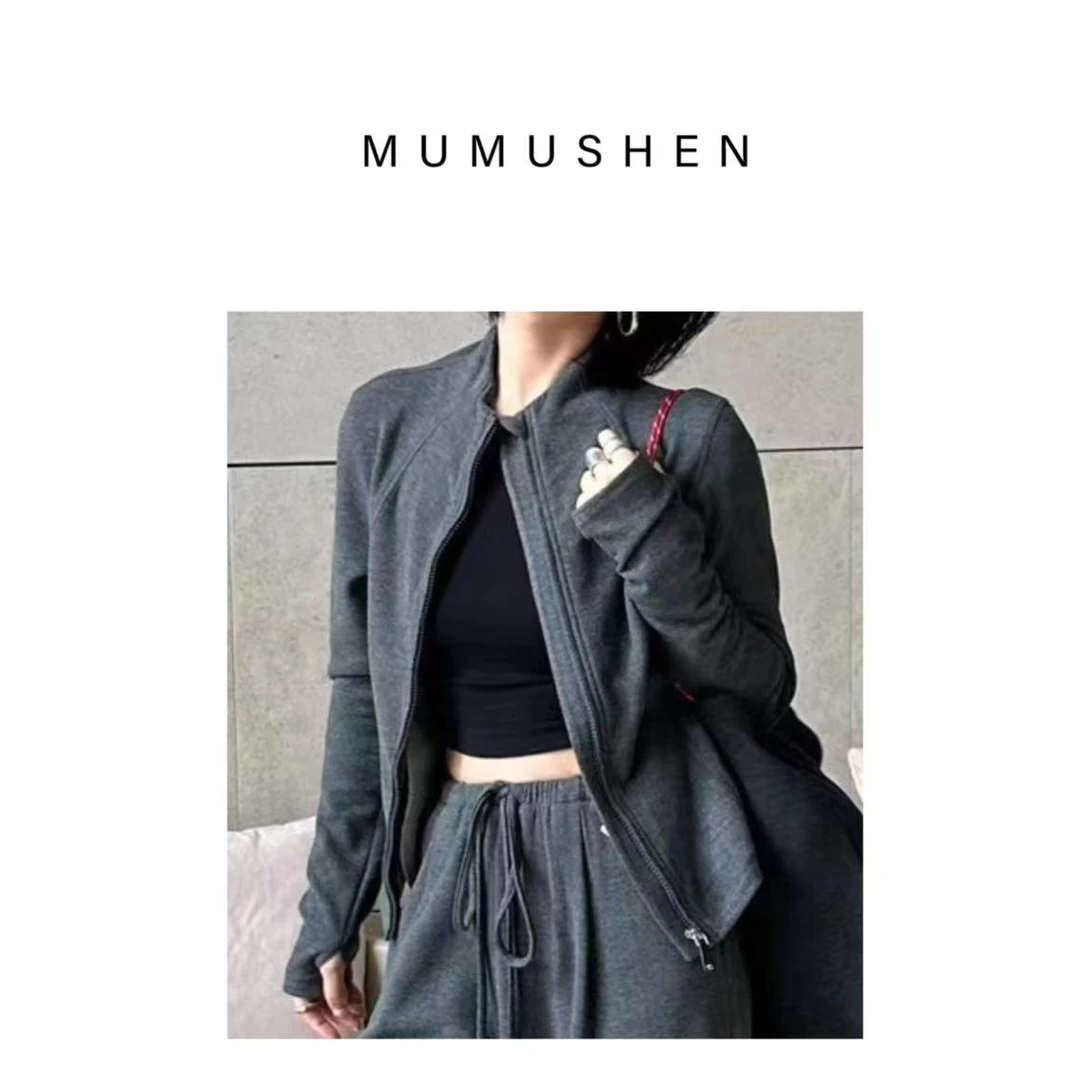 MUMUSHEN 慵懒风桑蚕丝羊毛立领外套休闲套装上衣