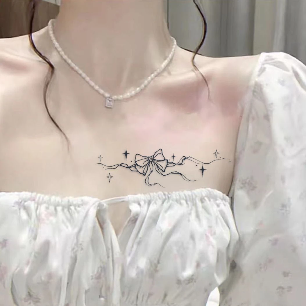 性感锁骨蝴蝶星飘飘纹身贴草本半永久防水持久小众高级感不反光贴