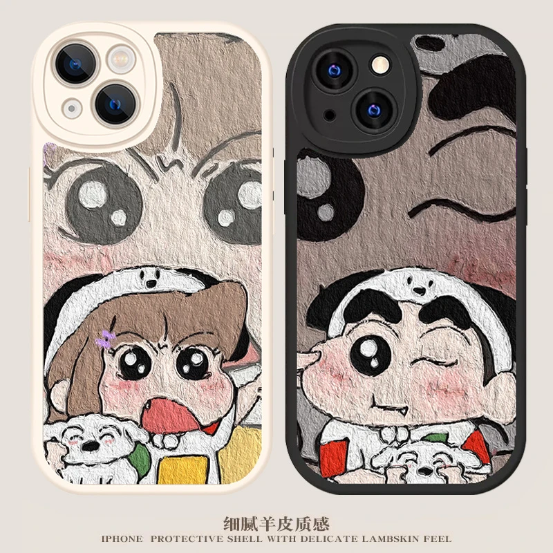 苹果14蜡笔小新情侣手机壳华为荣耀80vivos16红米k60OPPO全包防摔