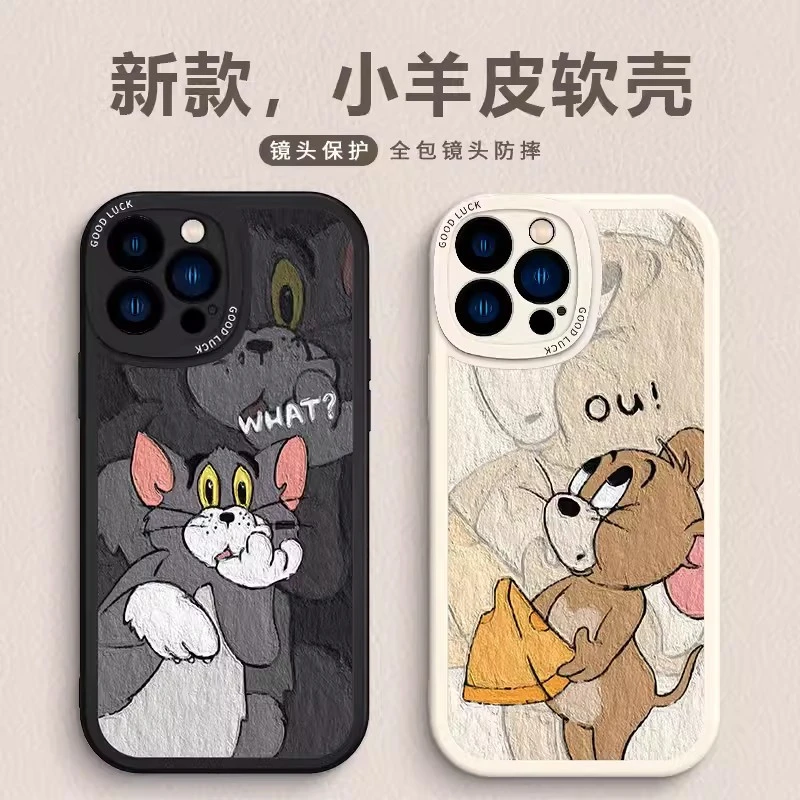 卡通猫和老鼠可爱苹果14pro手机壳vivos16华为荣耀90小米13全包壳
