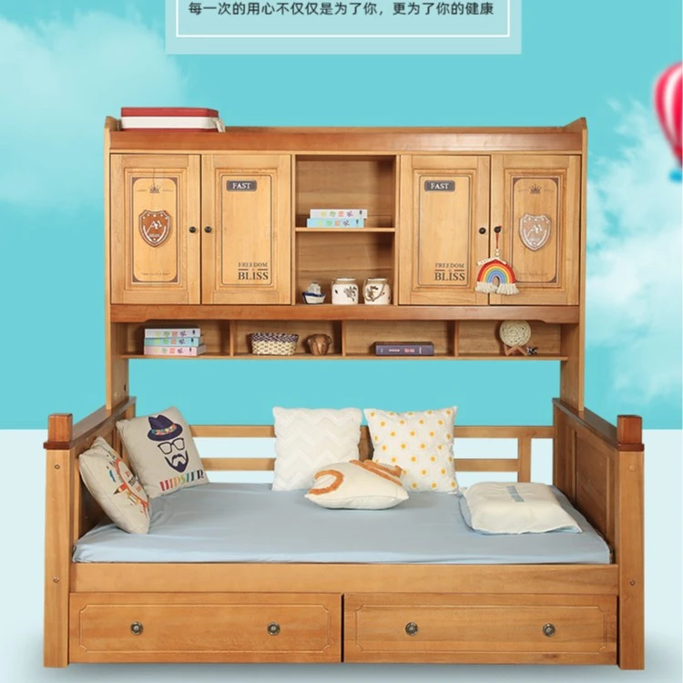 实木儿童衣柜床 实木顶柜床 实木功能床 木蜡油儿童床 顶柜床双层