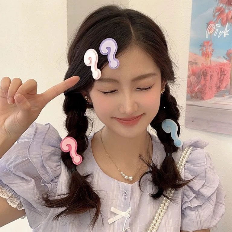 糖果色趣味问号发夹女前额刘海夹子可爱发卡多巴胺碎发鸭嘴夹头饰