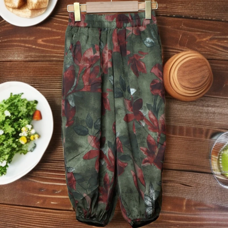 2024新款休闲裤夏季复古阔腿宽松迷彩印花防蚊裤休闲裤