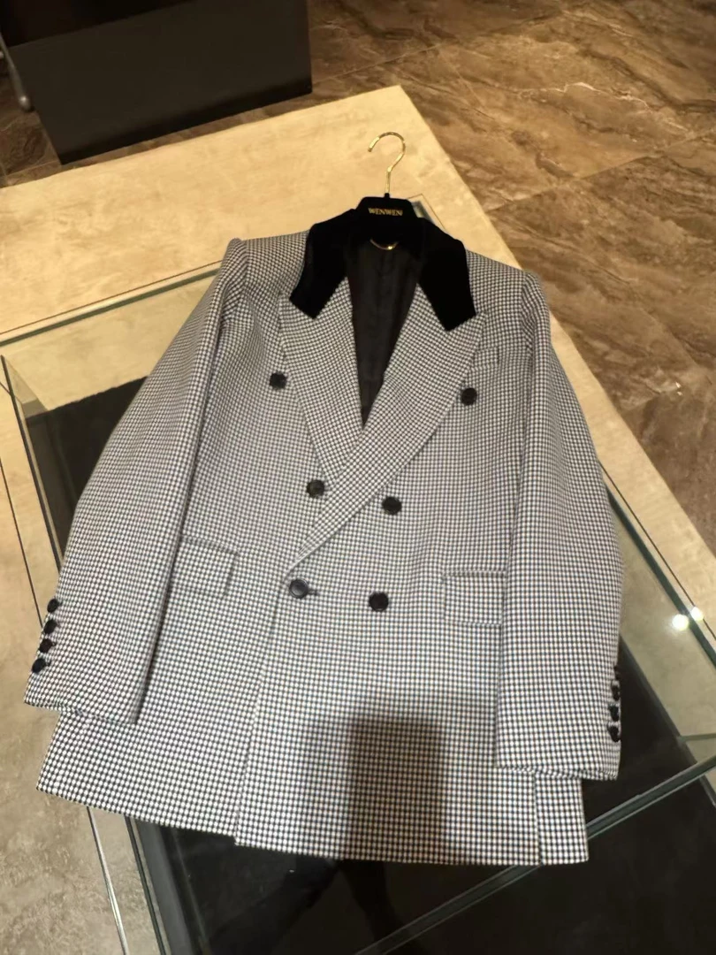 WW2025新款女士时尚休闲长袖千鸟格西装0053