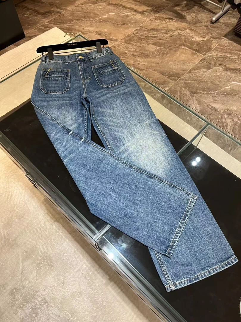 WW2024新款女士蓝色时尚宽松经典牛仔裤B015