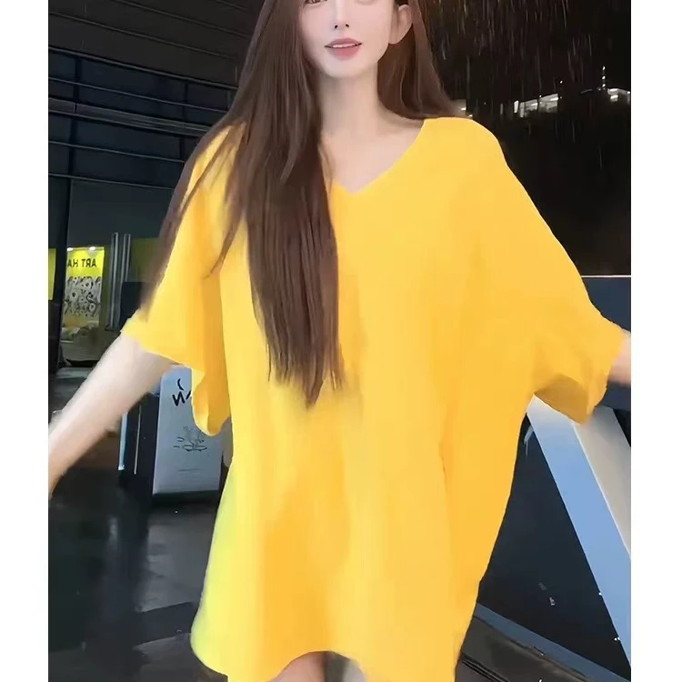 韩版V领宽松大T恤