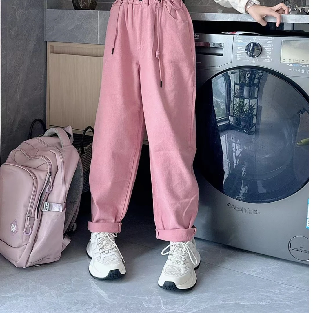 H2024新款韩版亲子时尚宽松设计感抽绳直筒裤239291