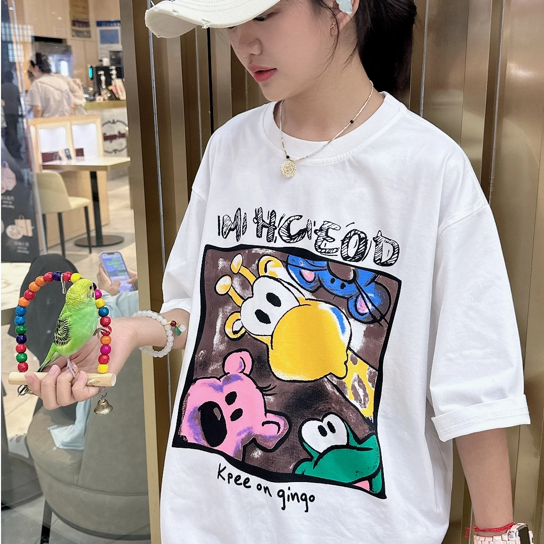 H2024夏季新款中大童时尚宽松动漫涂鸦印花短袖T恤249237