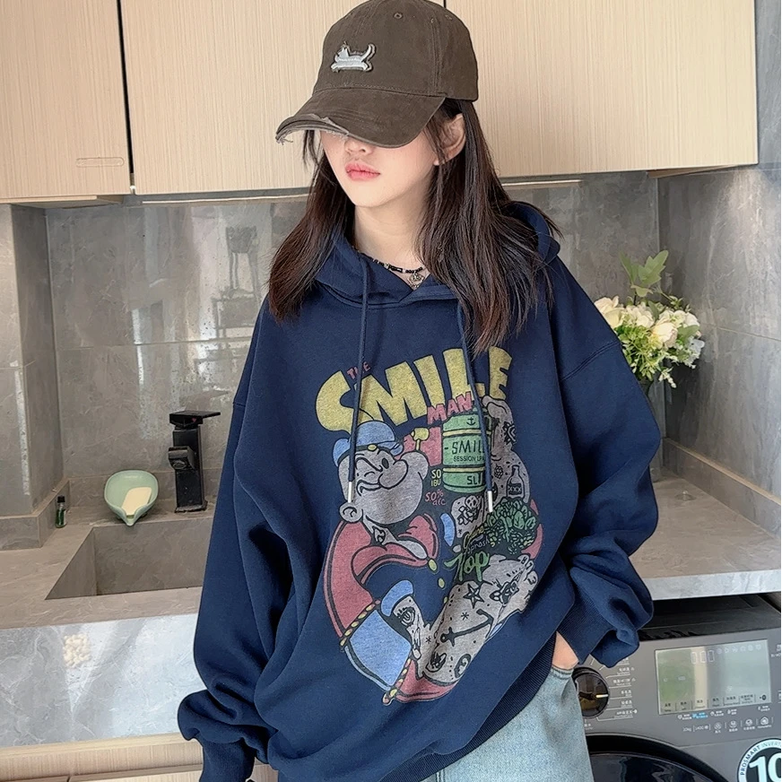 I跳跳鱼童装  冬季加绒宽松长袖加厚大力水手印花连帽卫衣269146