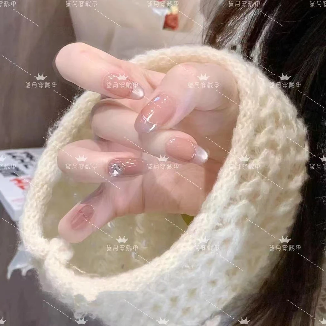 琉璃美甲纯手工光疗美甲贴果冻贴片指甲穿戴甲简约梯形重复