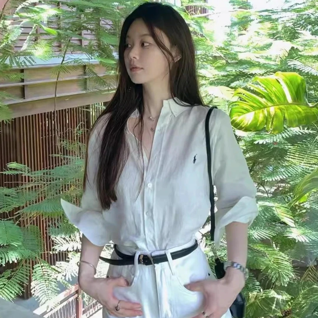 宽松防晒衬衫棉麻高级感衬衫女刺绣点缀轻奢小众白色衬衫3041