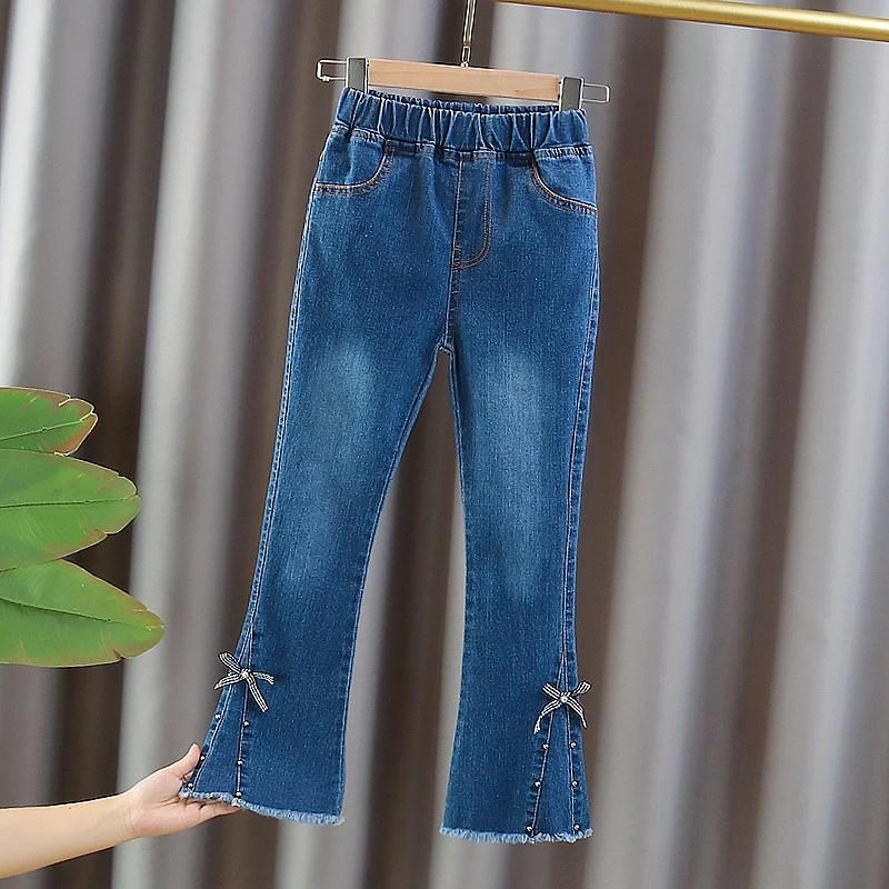 女童喇叭牛仔裤春秋季2025新款中大童装洋气休闲时尚儿童微喇裤子