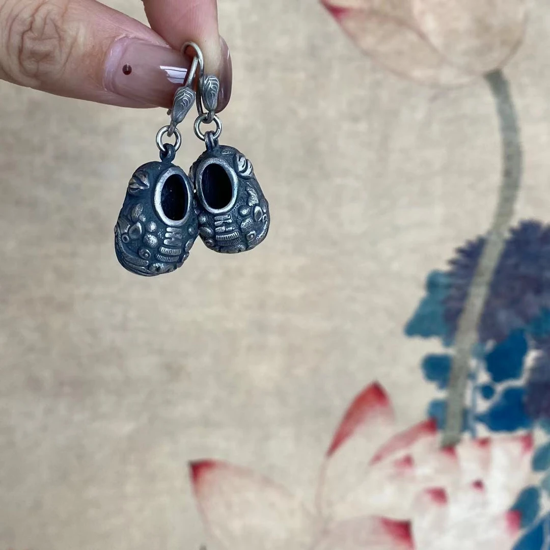 足银耳饰 肖肖分享 老银足银耳环（白菜虎头鞋）314