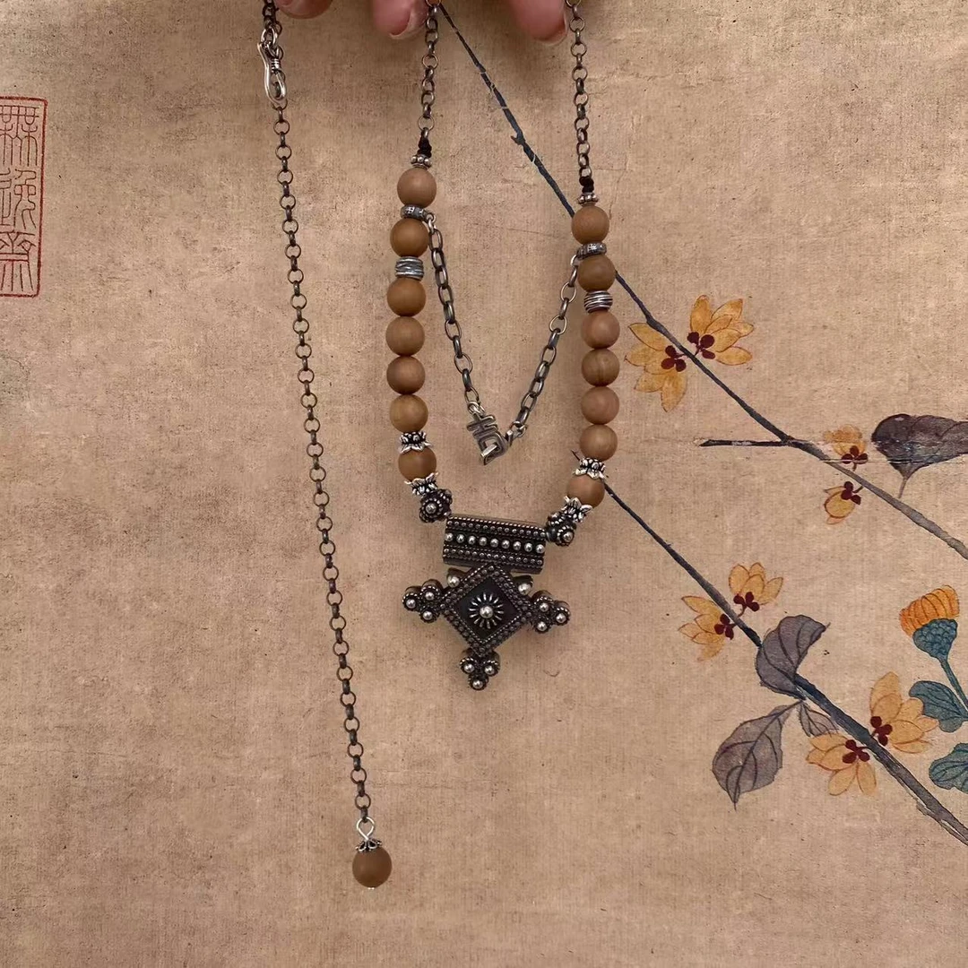 吊坠925银木质  迈索尔老山檀 摩洛哥布格925银项链【虔诚沙漠】632