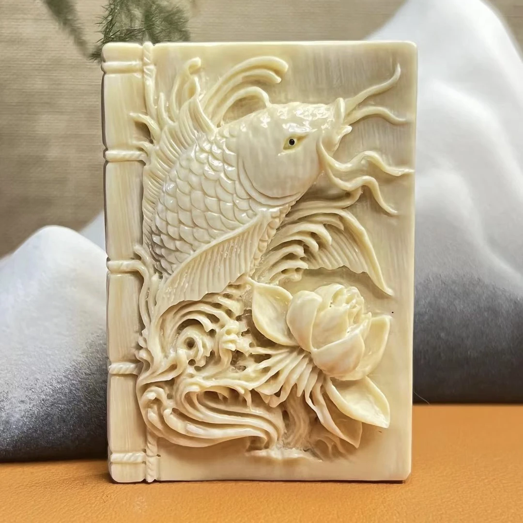 【一诺】精品原色雕刻猛犸牙 黎金植大师手工雕刻猛犸牙鱼牌吊坠