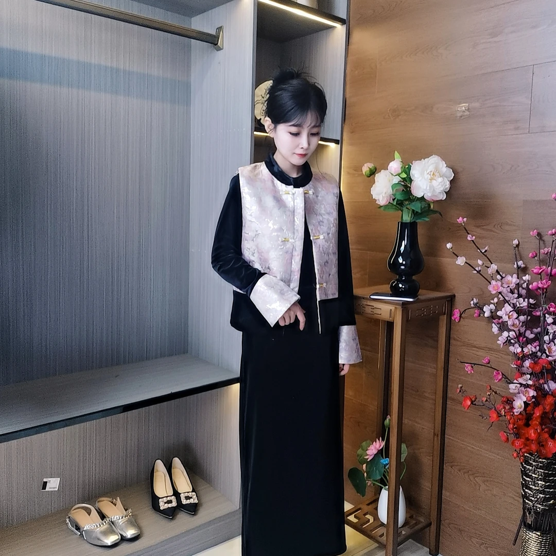 【碧影定制】粉金--2024秋季新款女新中式国风盘扣马甲外套气质上衣