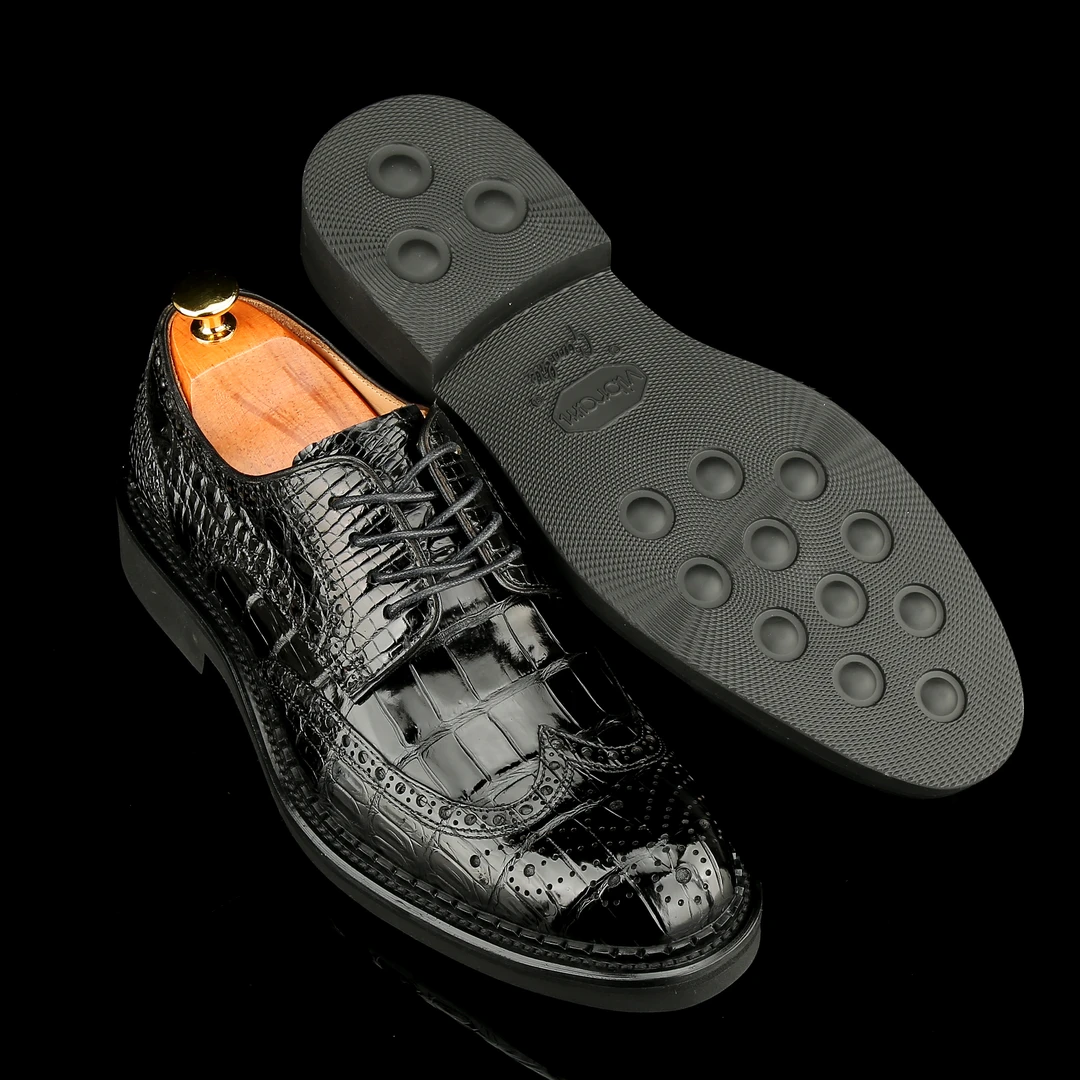 鳄皮盛世 甄选A级鳄鱼皮男士布洛克雕花园头皮鞋微博轮大底百搭款