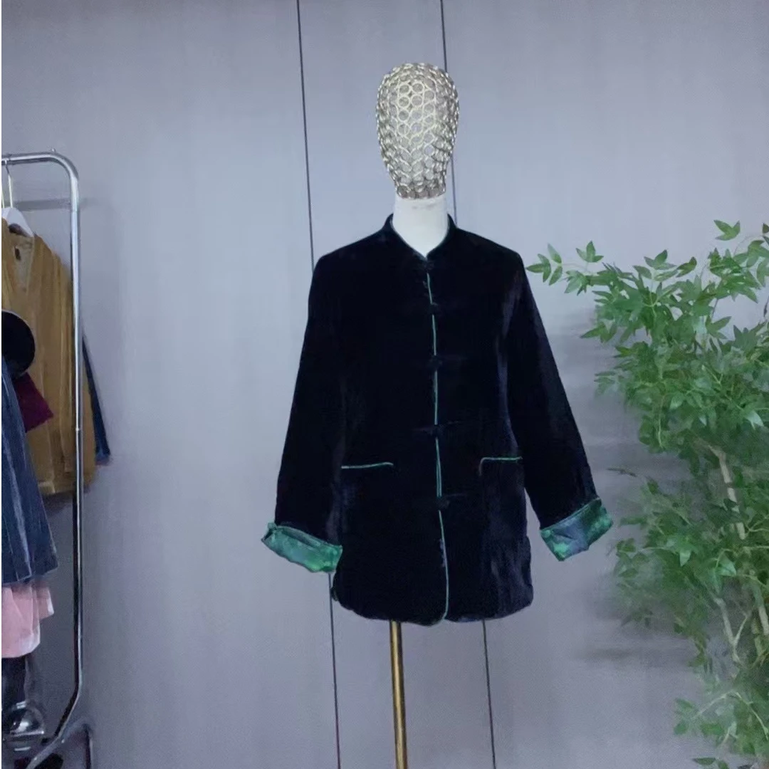 DV-【大巍原创】时尚丝绒薄棉新中式秋冬盘扣外套9993#