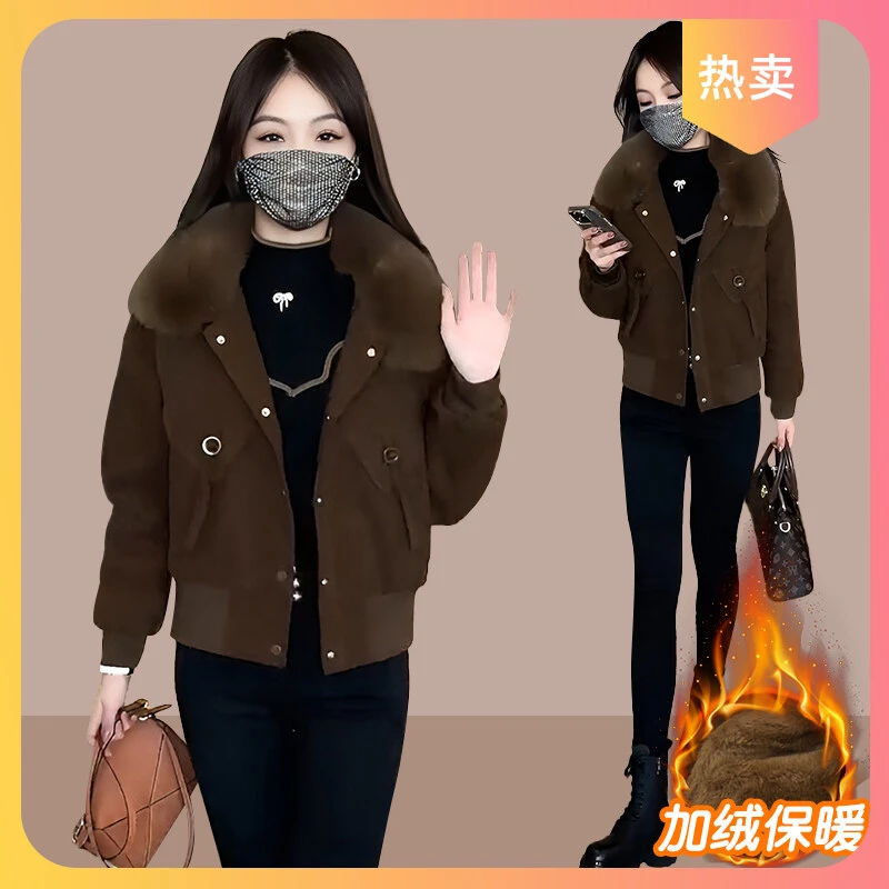 2025新款工装外套女冬装时尚派克服棉衣妈妈加绒加厚外套洋气短款