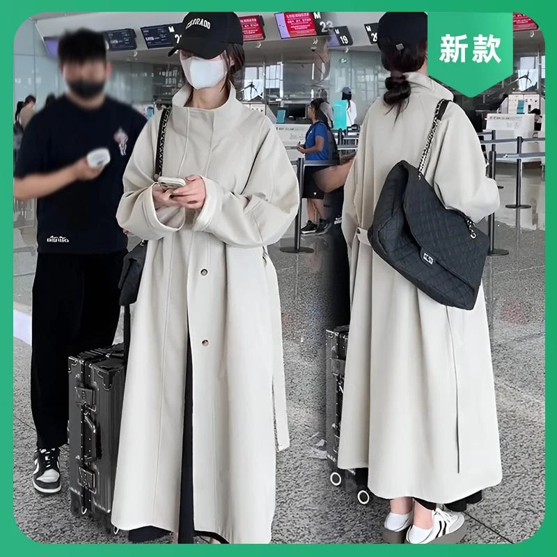 韩版纯色直筒风衣女2025年春秋新款慵懒风高级感气质长款大衣外套