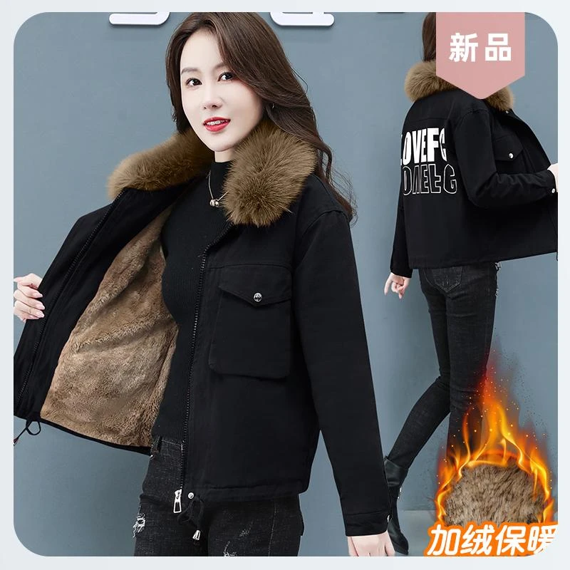 2025年新款冬装仿皮草外套女士派克服短款棉衣加绒加厚爆款大毛领