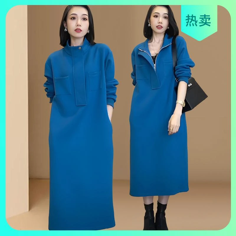 2025春秋小个子休闲简约通勤大码卫衣裙女韩版减龄显瘦长袖连衣裙